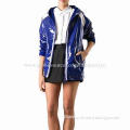 Blue and White Cotton Hooded Rain Coat Ladies' Raincoat, Long Sleeves